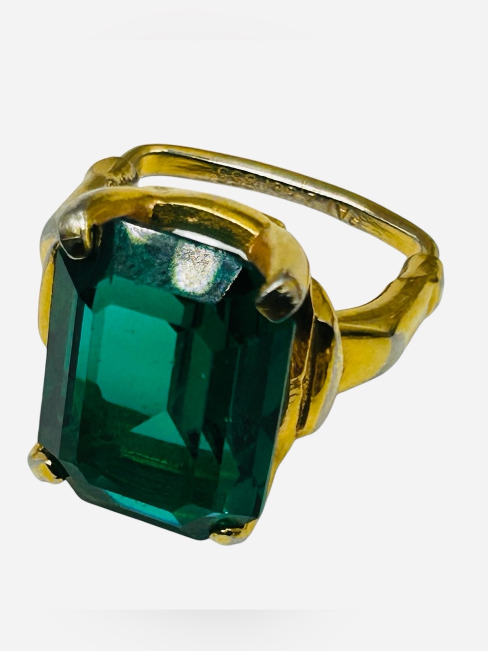 Vintage Vendome Green Emerald Cut Crystal Adjustable Ring
